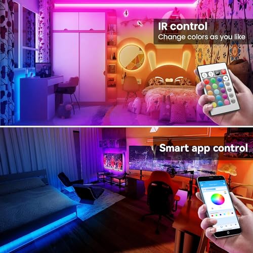 TJOY LED Lights for Bedroom 100ft, RGB Color Changing Led Strip Lighting with Remote and Smart APP Control, Music Sync Rop...