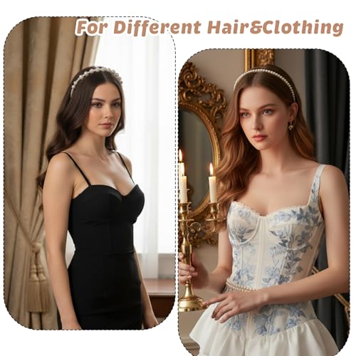 Matwsec 5PCS Pearl Headbands for Women White Pearl Headband for Girls Non Slip Bridal Headband for Wedding Party Pearls Ha...