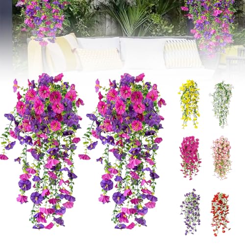 capirosa Artificial Hanging Flowers for Outdoors, 2 Pcs Fake Hanging Plant Summer Fall Decor, UV Resistant No Fade Faux Fl...