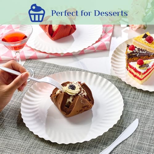 MUCHII 300 Count 9 Inch Paper Plates, Disposable Dinner Plates Bulk, White Plate Uncoated for Parties, Catering, Picnics, ...