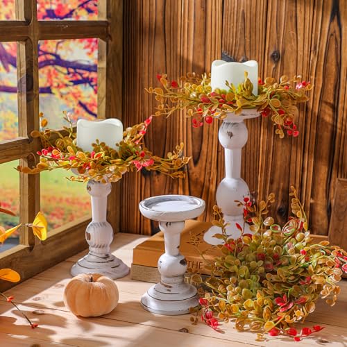 Mumufy 6 Pcs Thanksgiving Rustic Wooden Candle Holders for Pillar Farmhouse Candles 3 Set Vintage Fall Table Centerpiece D...