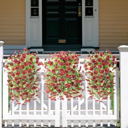 ZFProcess Artificial Hanging Flowers for Outdoors Spring Decoration, 2PCS Silk Fake Daisy Realistic Outdoor Flowers UV Res...