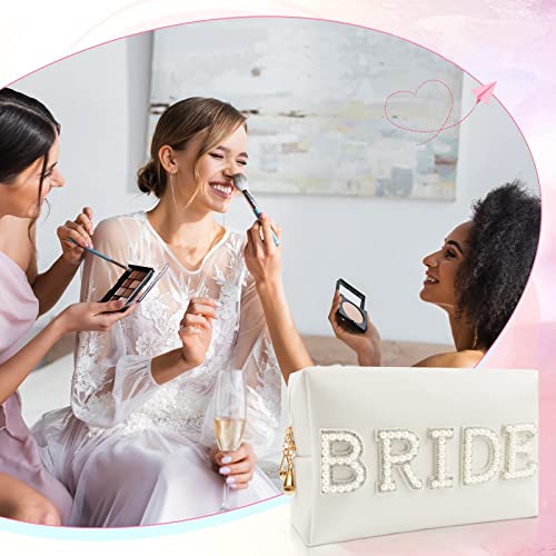 Kovewon Bride Patch Letter Makeup Bag for Women Bridesmaid Engagement Gift for Her White Pearl Rhinestone Travel Toiletry ...