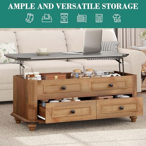 YITAHOME Lift Top Coffee Table with Storage 2 Drawers, Square Coffee Tables for Living Room, Farmhouse Coffee Table with L...