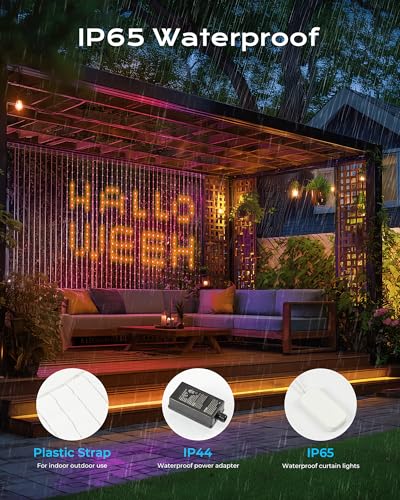 Brightown 400 RGBIC LED Smart Curtain Fairy Lights, 6.6x6.6ft Dynamic Color Changing Christmas String Lights with Remote, ...