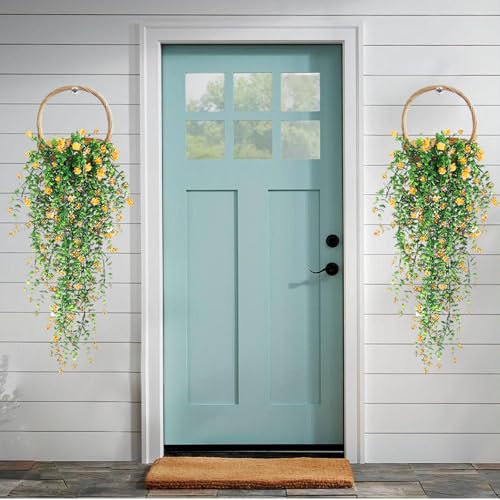 Artificial Hanging Flowers, 3 Pcs Fake Hanging Plants Artificial Vines for Outdoors, Fake Ivy Vine UV Resistant No Fade Fa...