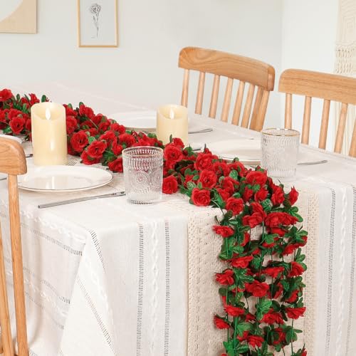 KHOYIME 9 Pack 72 FT Artificial Flower Garland, Fake Red Roses Vines Silk Flowers Faux Plastic Outdoor Hanging Floral Ivy ...