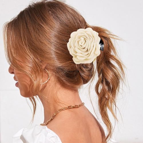 4 PCS Rose Flower Claws Clips Large Hawaiian Rose Hair Clips Floral Hair Clip Roses Hair Claw Hairpin Fabric Silk Hawaiian...