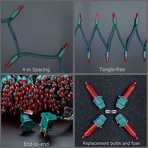 YULETIME 200 Count Red LED Christmas Lights, 66 Feet Green Wire UL Certified Commercial Grade Holiday String Light Set (Red)