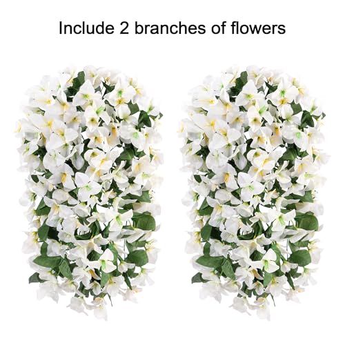 HyeFlora Bougainvillea Artificial Hanging Flowers Plants for Outdoors Decoration, 2pcs White Fake Flowers Silk Bougainvill...