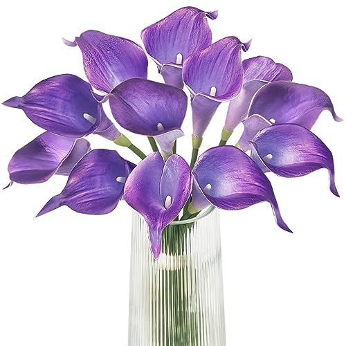 Letjolt Calla Lily Purple Artificial Flowers 12Pcs Table Flower Decor Faux Calla Lilies Bouquet for Wedding Bride Shower H...