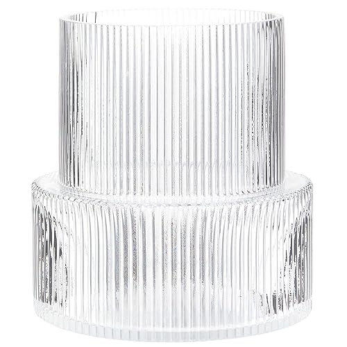 YANWE1 Ribbed Glass Vase, Flower Vase, Fluted Clear Vases for Flowers, Modern Vases for Living Room, Dining Table, Entrywa...