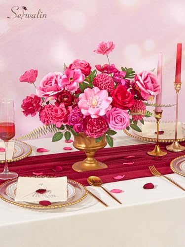 Serwalin Artificial Flowers Hot Pink Magenta Fake Silk Flowers for DIY Wedding Bridal Bouquet Cake Flowers Table Centerpie...