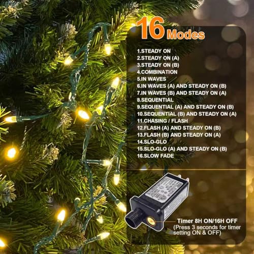 LAMPHOME Warm White Christmas Mini Lights, 32.5FT 100 LED String Lights with 16 Light Modes, Fairy Lights Plug in for Outd...