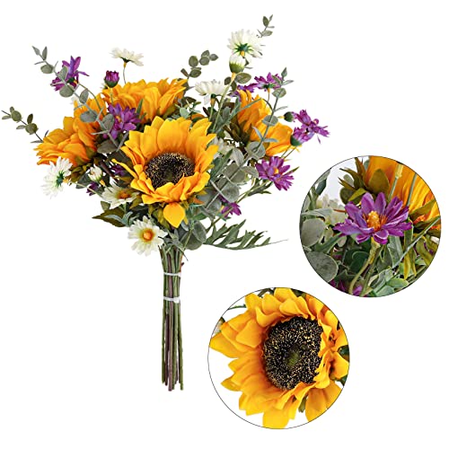 CEWOR Artificial Sunflowers Fake Cemetery Flowers for Grave Bouquet with Sunflowers for Bridal Bouquets Wedding Centerpiec...