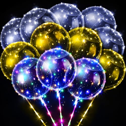 Vinsot 30 Pack LED Bobo Balloons Light Up Balloons Clear Helium Bubble Bobo Glow with String Lights for Parties Birthday W...