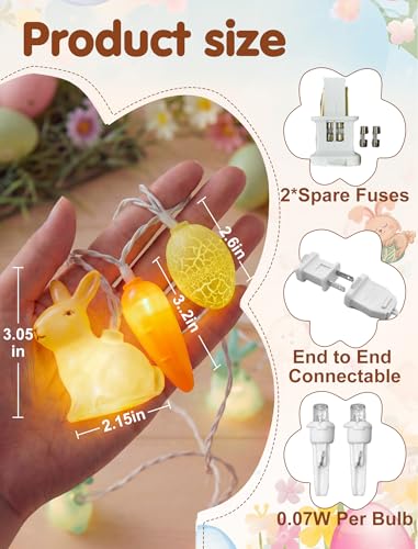 Pallerina Easter Rabbit Carrot Egg String Lights, 12Ft 20 LED Multicolored Bunny Carrot Easter Egg Fairy Lights, Plug in S...
