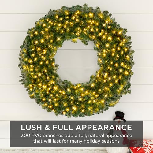 Best Choice Products 36in Large Artificial Pre-Lit Fir Christmas Wreath Holiday Accent Decoration w/ 150 LED Lights, 300 P...
