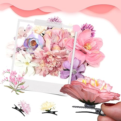 Harewu Silk Flower Hair Clip, 12Pcs Roses Flower Headdress Clips, Bridal Wedding Corsage and Headdress, Beach Party Hair C...
