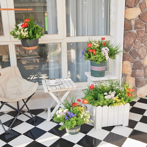 Clycaloor 23Pcs Outdoor Artificial Boxwood UV Resistant Fake Stems Plants, Faux Plastic Greenery for Indoor Outside Hangin...