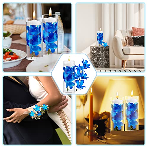 Hanaive 42 Pcs Blue Orchids Artificial Flower Vase Fillers for Floating Candles Wedding Table Centerpiece Blue Orchid and ...
