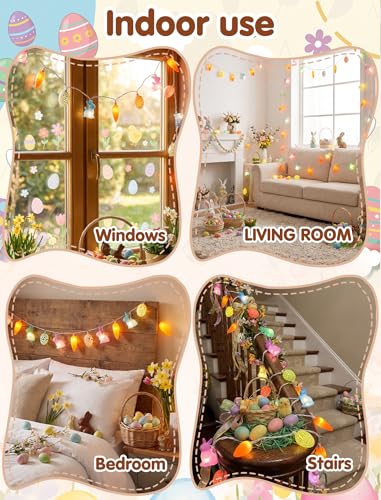 Pallerina Easter Rabbit Carrot Egg String Lights, 12Ft 20 LED Multicolored Bunny Carrot Easter Egg Fairy Lights, Plug in S...