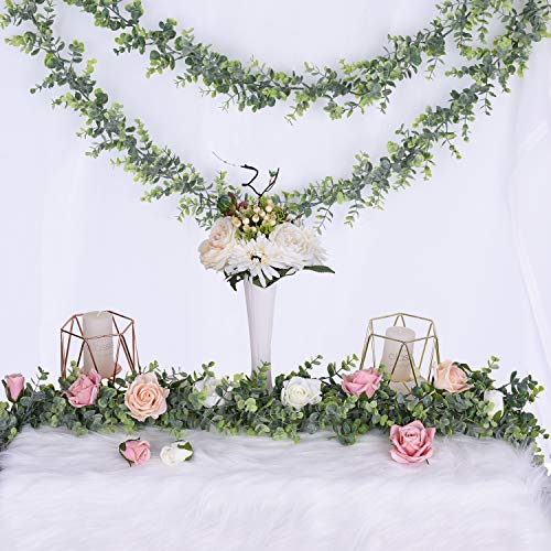 DearHouse Faux Eucalyptus Garland Plant, 2 Pack Artificial Vines Hanging Eucalyptus Leaves Greenery Garland for Wedding Ba...