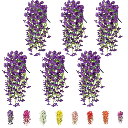 6-Pack Outdoor Artificial Flowers, 69-Flowered Large Morning Glory, Uv-Resistant Artificial Morning Glory,Perfect for Outd...