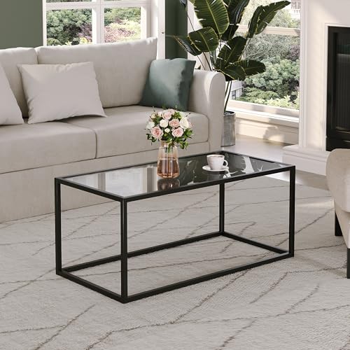 SAYGOER Glass Coffee Table Modern Coffee Tables Simple Rectangular Center Table with Open Space for Living Room Home Offic...