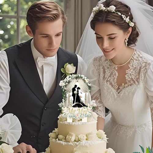 Wedding Toppers for Cake Bride and Groom - Mr and Mrs Cake Topper Wedding, Durable Bridal Cake Decor for Wedding Receptio...