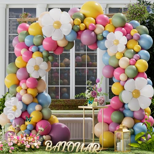 Daisy Boho Spring Flower Balloons Garland Arch Balloon with 151Pcs Dusty Rose Pink Yellow Latex Balloons for Wildflower Gr...