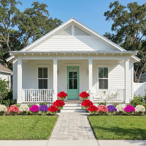 lovemoon 2Set Geranium Potted Artificial Flowers,Fake Geranium Plants for Outdoor Home Décor Office Tables Porch Garden De...