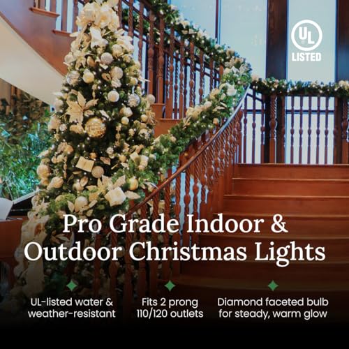 Pro Christmas M5 LED Holiday Lights - 70 Bulbs, 23.3ft - Professional Grade Indoor Outdoor Diamond Cut Sparkle Light Strin...