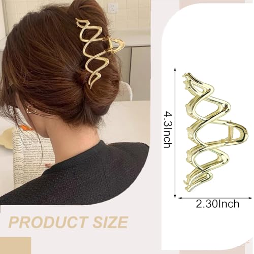 1 Pack Metal Gold Hair Claw Clips for Women French Y2k Wave Shape Hair Clips Strong Hold Big Jaw Clips Exquisite Irregular...
