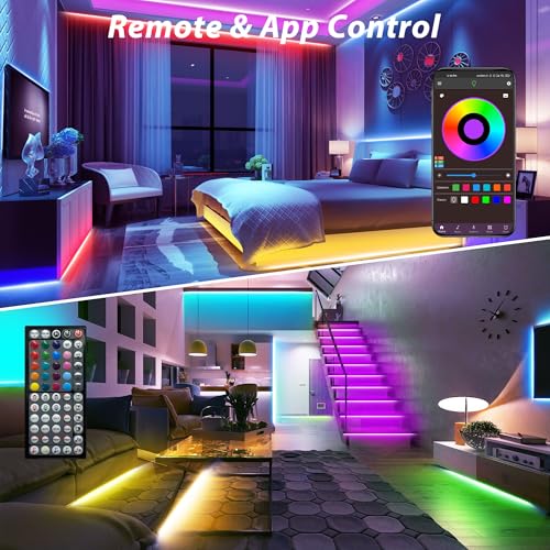 Ledagic Led Lights for Bedroom 100ft (1 Rolls of 100ft) Music Sync Color Changing Led Strip Lights with 60 Key Remote and ...