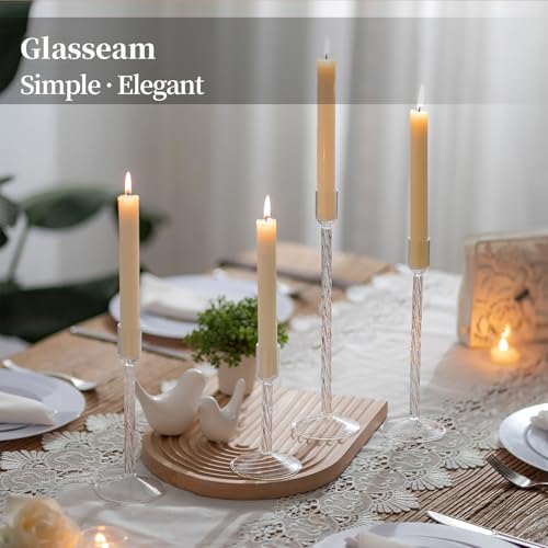 Glasseam Glass Candlestick Holders Clear: Taper Candle Holders Set of 4 Tall Candle Stick Candle Holder for Tapered Candle...