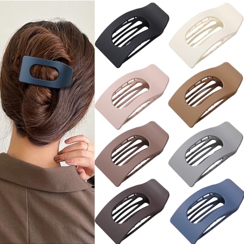 8 Pack Flat Hair Clips for Women – Large Matte Rectangle No-Slip Claw Clips, Strong Hold Square Hair Accessories for Thick...