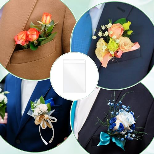 Elegaperma 10pcs Pocket Boutonniere Plastic Sleeve,Boutonnieres Pocket Insert,Boutonniere Holder,Clear Square Flower Sleev...
