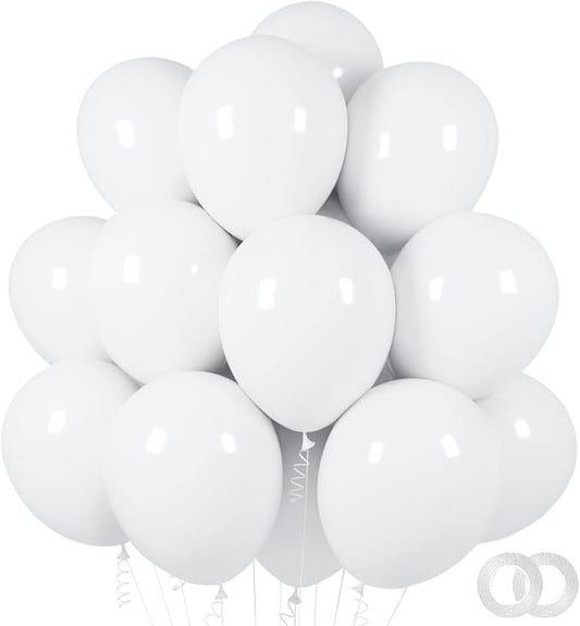 ASIYUHY White Balloons 100 Pack 12 Inch White Latex Party Balloons with 2 Rolls of Ribbon Helium Balloons for Wedding Birt...