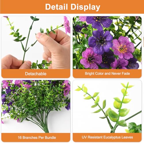 Artificial Hanging Flowers for Outdoors, 2 Pcs Fake Hanging Plant Spring Summer Decor, UV Resistant No Fade Faux Silk Dais...