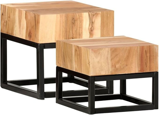 vidaXL Side Tables 2 pcs - Versatile Acacia Wood and Steel Coffee Tables with Unique, ic Finish - Easy Assembly - Suitable...