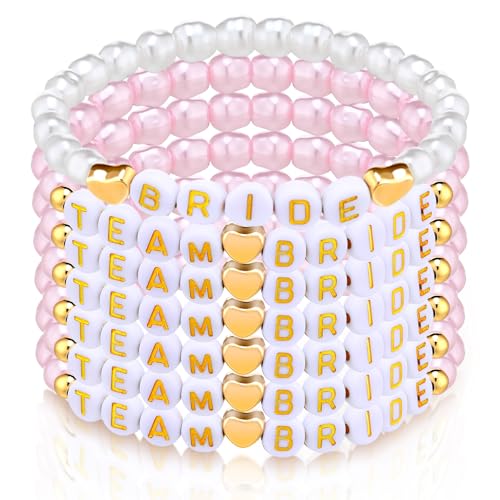 Misdary 7 Pcs Bachelorette Party Favors Wedding Gifts Bride Pearl Beaded Bracelets Team Bride Letter Beaded Bracelets for ...