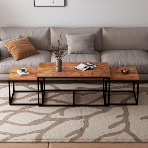 NAIYUFA Nesting Coffee Tables,3 Piece Living Room Coffee Table,Industrial Rectangular Coffee Table Set,End Table Side Tabl...