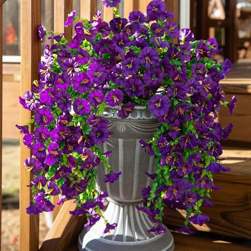 6-Pack Outdoor Artificial Flowers, 69-Flowered Large Morning Glory, Uv-Resistant Artificial Morning Glory,Perfect for Outd...