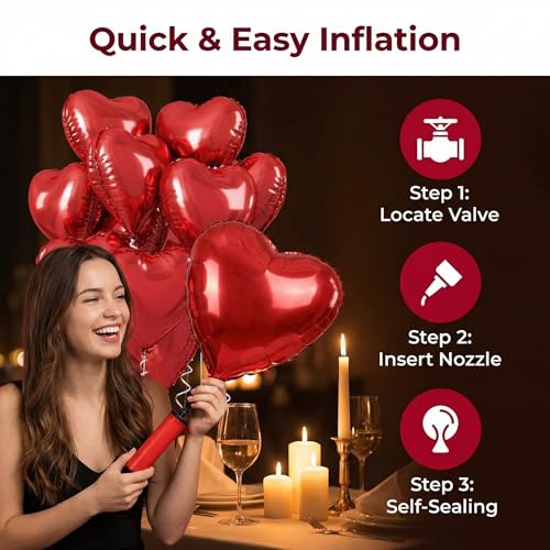 18 Inch Red Heart Balloons, 30 Pcs Foil Heart Shaped Balloon Large Foil Valentines Balloons Helium Support for Valentine's...