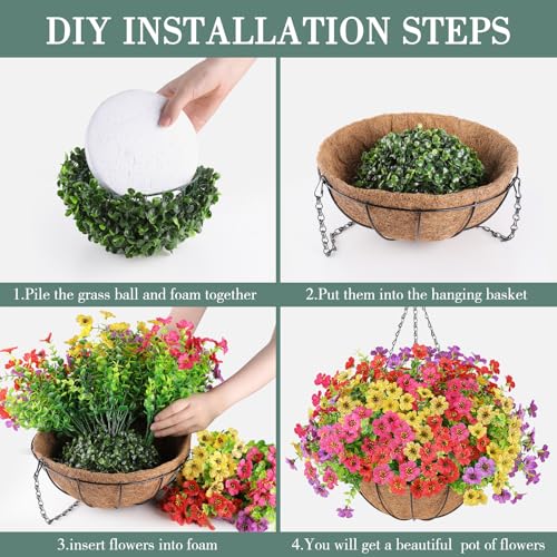 AGIRL Artificial Flowers Hanging Plants in Basket,Artificial Hanging Flowers for Outdoor Indoor Decor,UV Resistant Hanging...