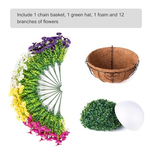 HyeFlora Artificial Hanging Flowers Faux Plants Basket for Outdoors Spring Decor, Fake Silk Morning Glory with Eucalyptus ...