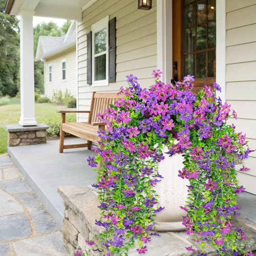 4 PCS Artificial Hanging Flowers for Outdoors, Fake Hanging Plants UV Resistant Faux Silk Daisy with Eucalyptus Leaves for...