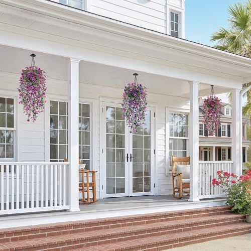 QCQHDU Artificial Hanging Flowers for Outdoors,2Pcs Fake Hanging Plants 29.5 Inch Long for Spring Summer Decoration,UV Res...