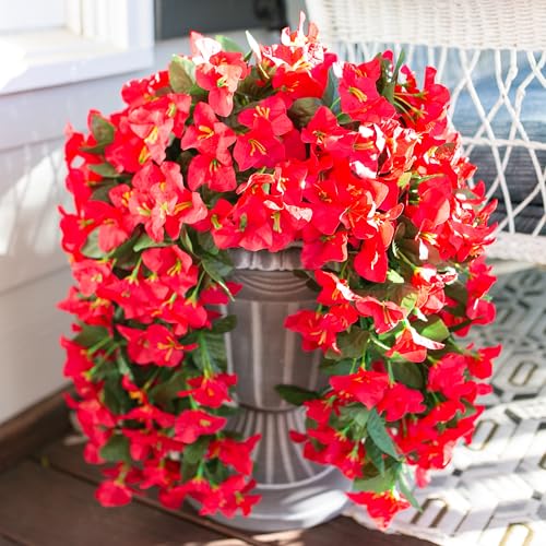HyeFlora Bougainvillea Artificial Hanging Flowers Plants for Outdoors Decoration, 2pcs Red Fake Flowers Silk Bougainvillea...